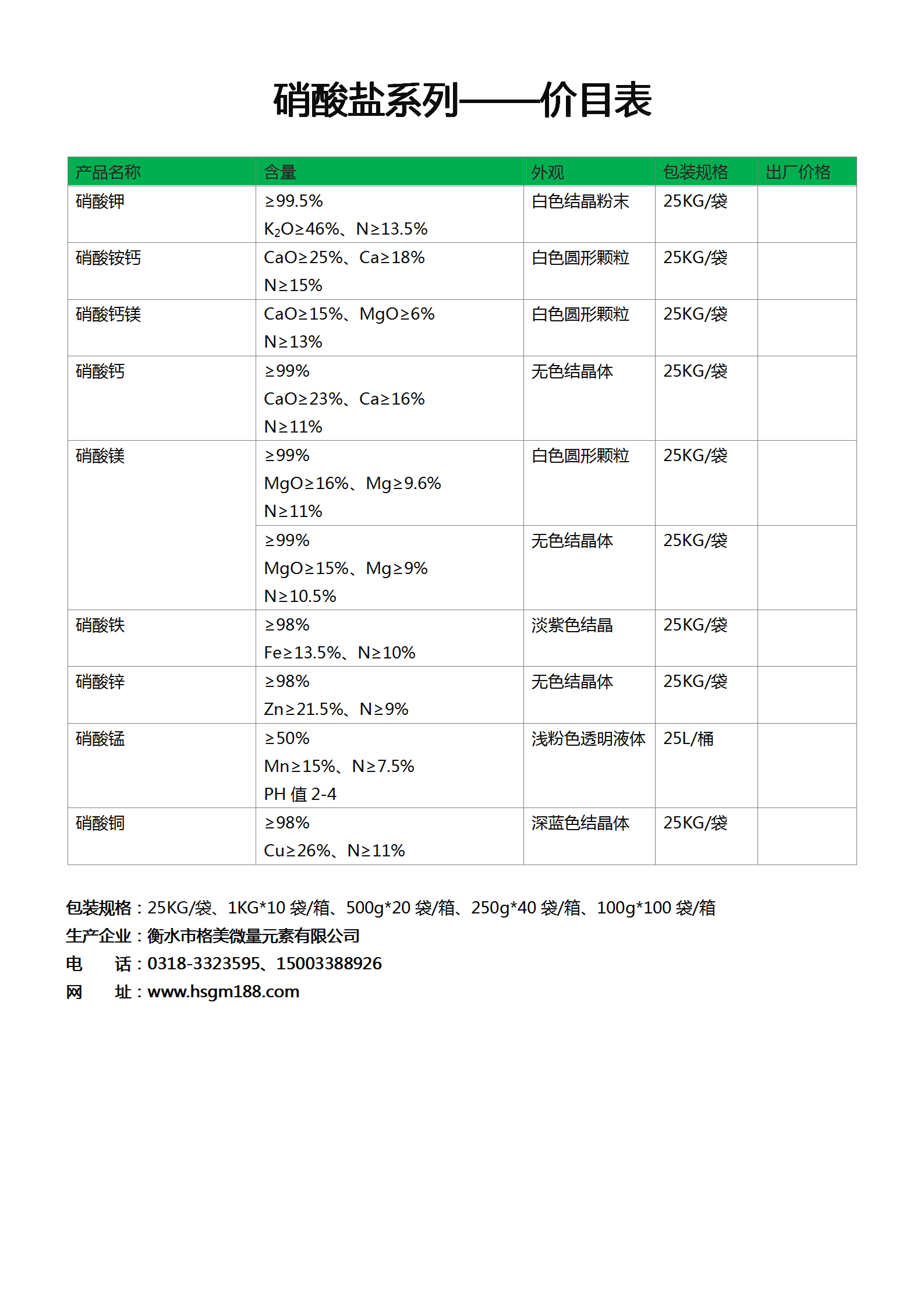 硝酸鹽系列